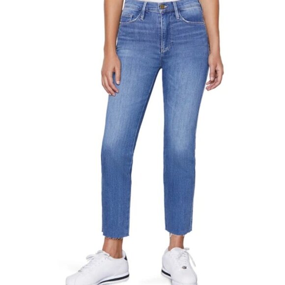 Frame Le Sylvie High Waist Raw Hem Crop Jeans in Kirah Wash Blue Women's 26 - Picture 6 of 6